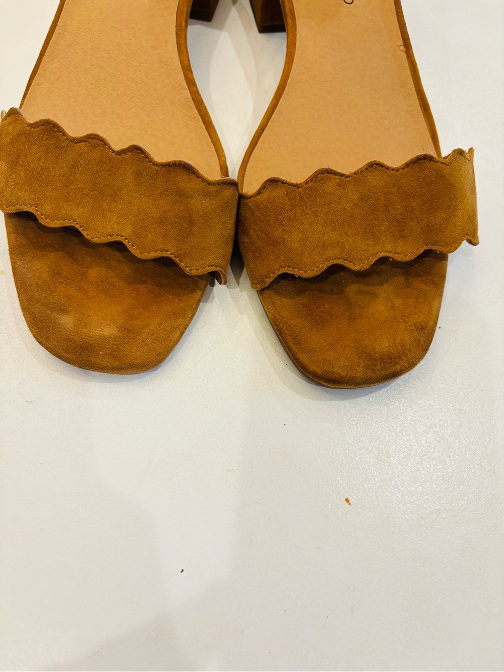 Lucky Brand Leather Scalloped Ankle-Strap Sandals — Tan Brown size 11 - Picture 5 of 10